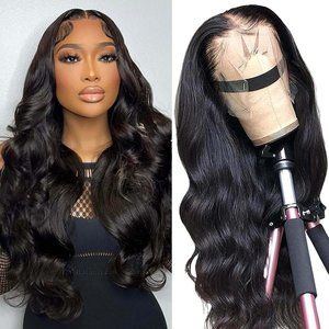 24 Inch Women Black 180% Density Lace Front Natural Hairline Brazilian Wig